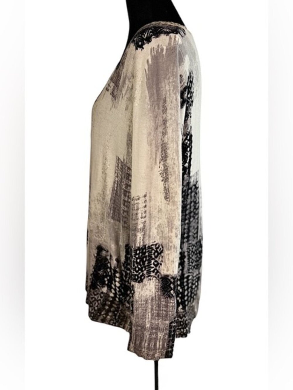 Chico’s Abstract Animal Print Cardigan Metallic Trim Size 2 L - Picture 5 of 9